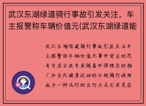 武汉东湖绿道骑行事故引发关注，车主报警称车辆价值元(武汉东湖绿道能开车吗)